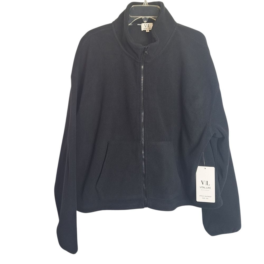 Vital Life Black Fleece Zipper Jacket Mock Neck 3XL Womens